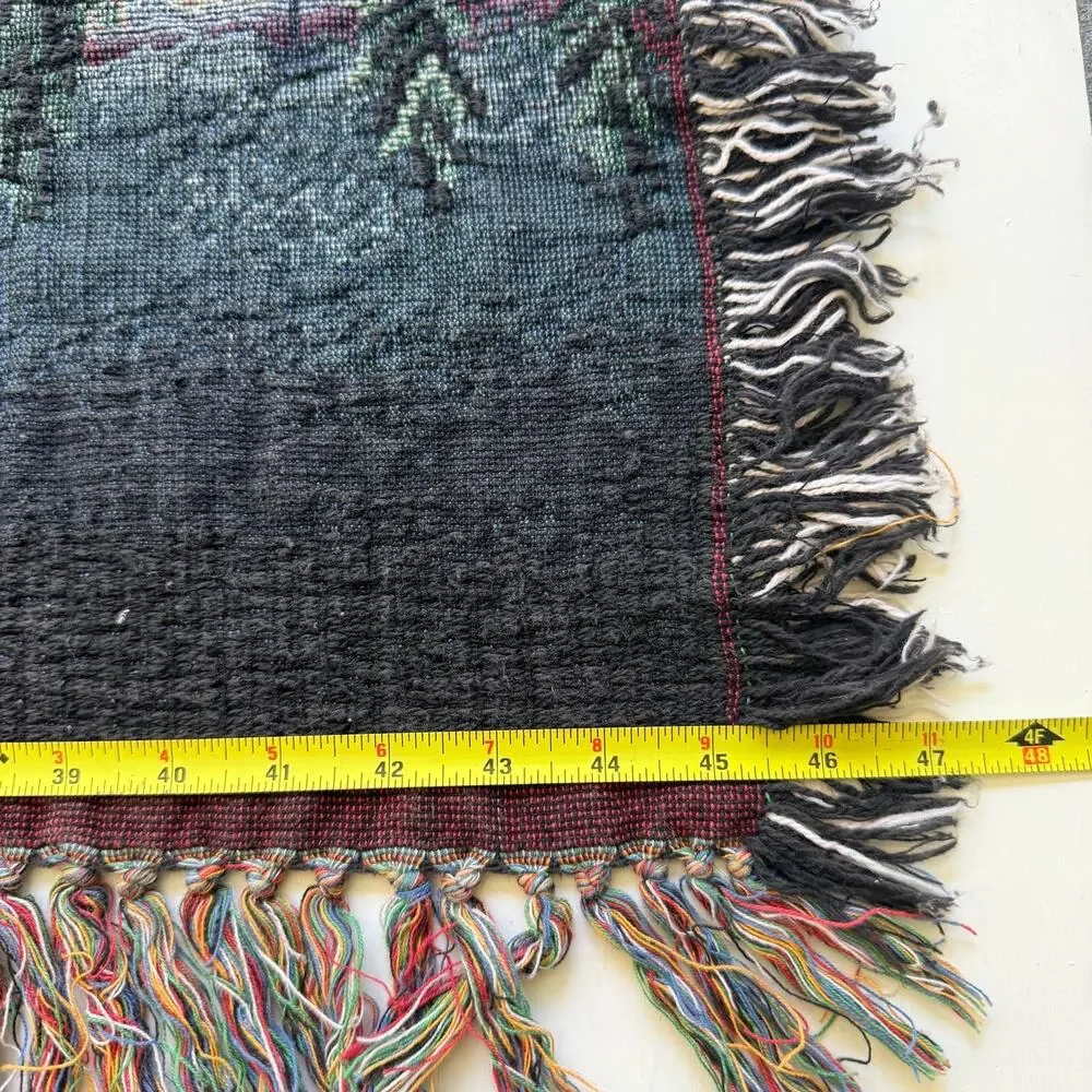 Vintage Christmas Woven Throw Blanket Winter Village Tapestry Fringe 47x53